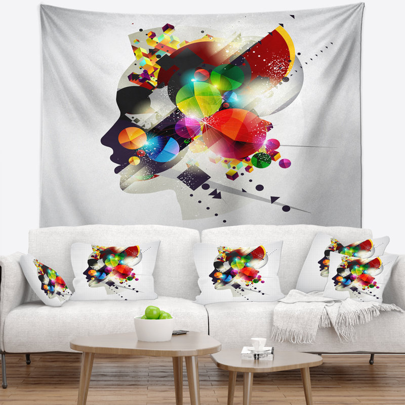 Tapisserie de profil abstrait de femme, H 32 po x l 39 po