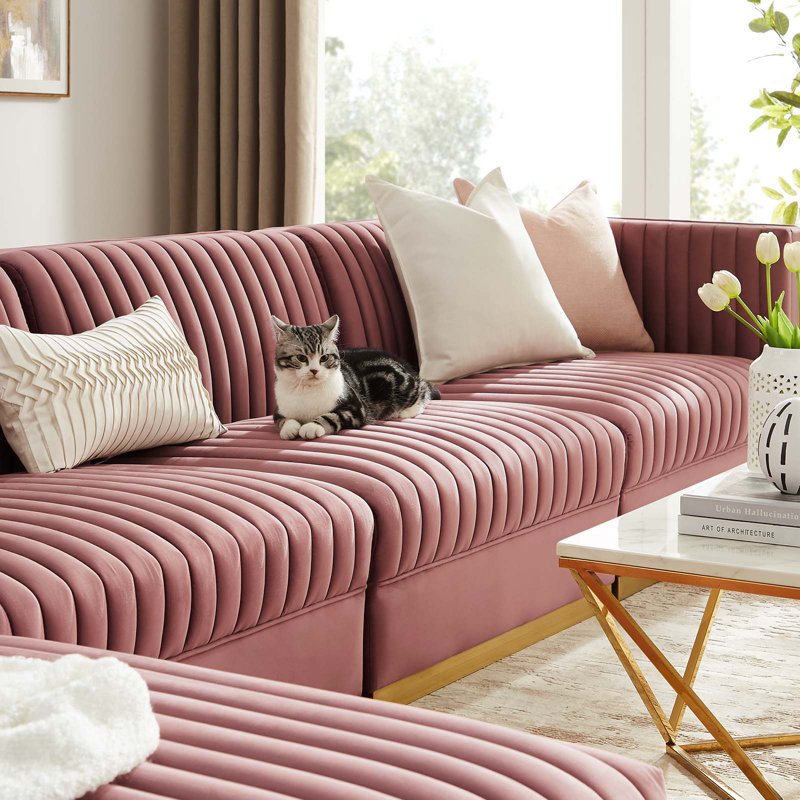 Canapé modulaire 5 pièces Sanguine, Velours vieux rose