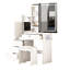 Bureau blanc avec miroir coulissant, 4 tiroirs, 9 espaces de rangement, compartiments cachés et tabouret rembourré. Miroir à DEL avec gradation continue de trois options de couleur. Hub d'alimentation intégré 2 prises CA, 1 type