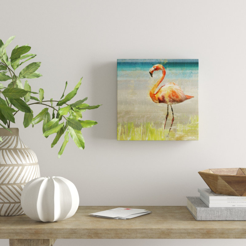 Flamant rose II - reproduction d'art sur papier, Toile tendue, H 16 po x l 16 po x P 1,5 po