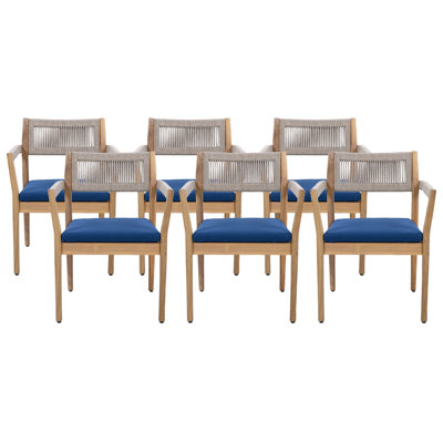 Chaises de salle à manger confortables en bois tressé de 6 avec coussins de finition, corde beige et bleu marine pour les rassemblements extérieurs Coussins de patio élégants, - traitement