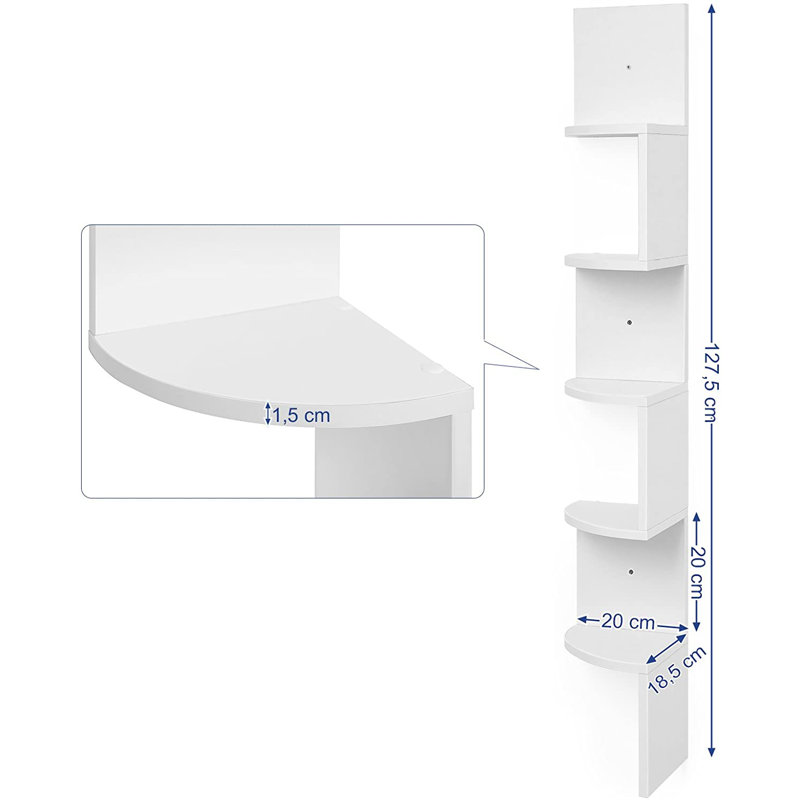 5 Piece Floating Shelf with Live Edge, White