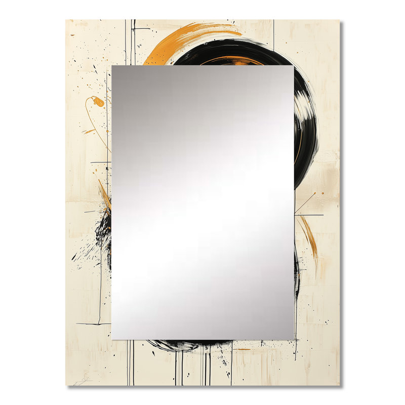 Black And Gold The Art Of Circle Chaos VI - Abstract Shapes Large Mirror, Black Decorative Wall Mirror, Printed Metal Art