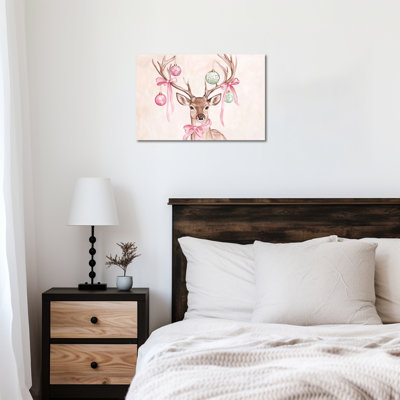 Art mural de Noël - renne avec ornements, décoration murale de vacances, peinture sur toile, peinture de Noël pour mur de salon, impression sur toile encadrée, 12 x 16 po