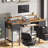 Seventable Computer Desk 47.2" with LED Lights & Power Outlets, Home Office Desk with 4 Drawers and Keyboard Tray, Work Desk for Home Office, Rustic Brown