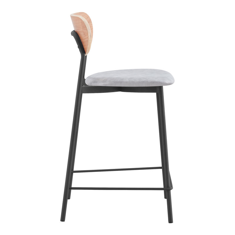 Tabouret de bar et de comptoir, Cuir gris / cadre naturel, Tabouret de comptoir (siège d'une hauteur de 24 p