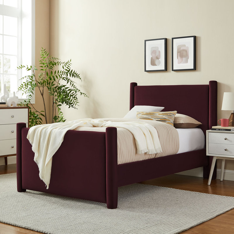 Rael Performance Velvet Platform Bed, Mulberry, Twin