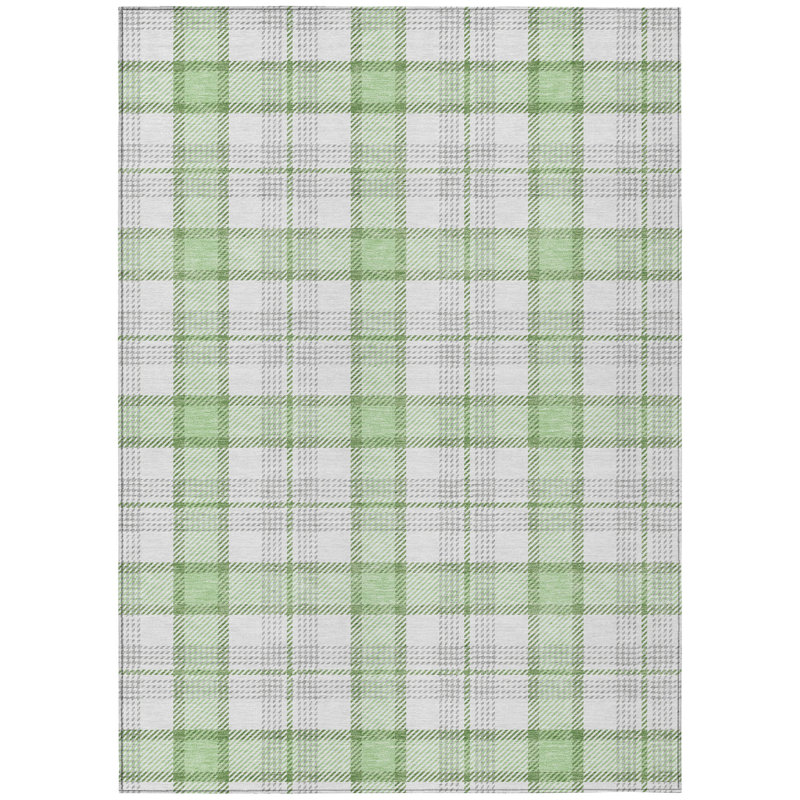 Mint Plaid Rectangular Machine-Washable Synthetic Rug 46" x 30"