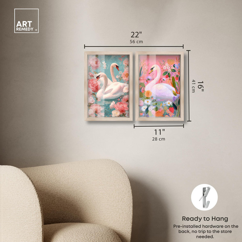 Dreamy Swans Glam Art , Crème, crème, H 16 po x l 11 po