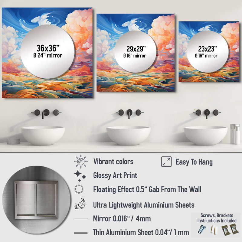 Mimie - Miroir mural nuage décoratif pour chambre à coucher, 23 po x 23 po