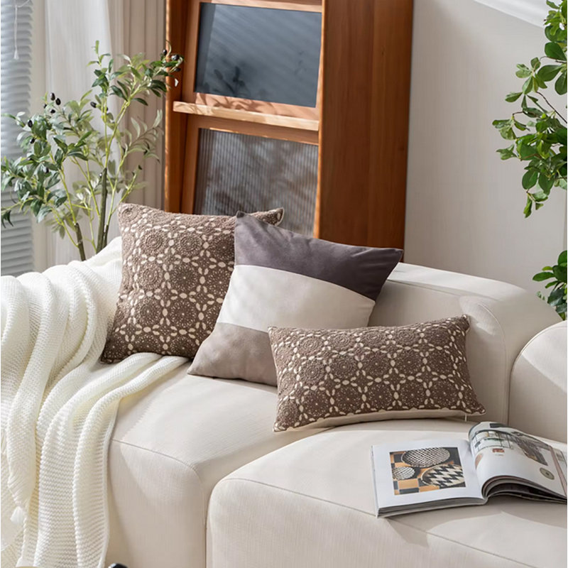 Geometric Pillow Cover, 12"H x 20"W, Rectangular, White Geometric