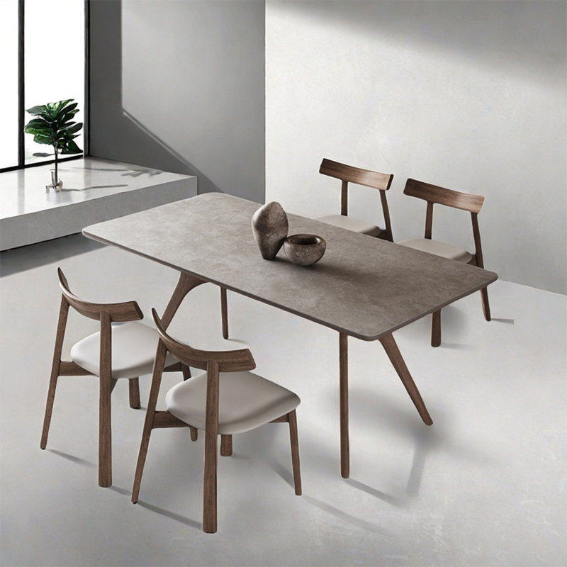 Rectangular rock plate dining table sets, 29.52"H x 62.99"L x 31.49"W