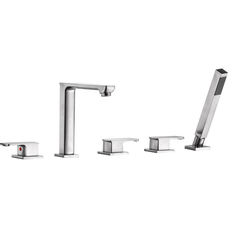 Shore 3 Handle Deck Roman Tub Faucet with Diverter, Brushed Nickel
