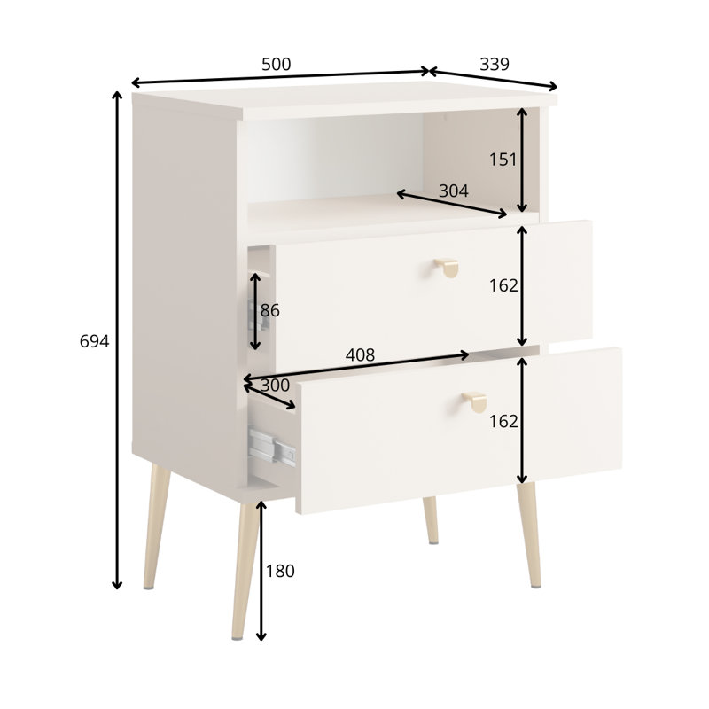Abbegayle bedside table with a drawer, golden handles and feet, Purple
