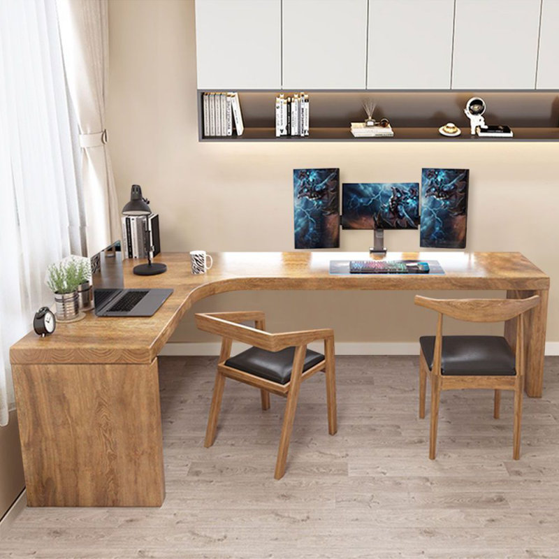 Bureau en bois massif en L Burlywood, Orienté à gauche (vu de face), H 29,53 po x l 62,99 po x P 39,37 po