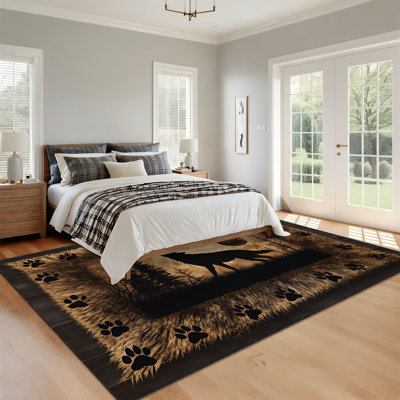 Tapis 9 x 12 pour empreintes de chambre à coucher Farmhouse Cabin Country Wolf Moon Boho Tapis lavable pour le salon