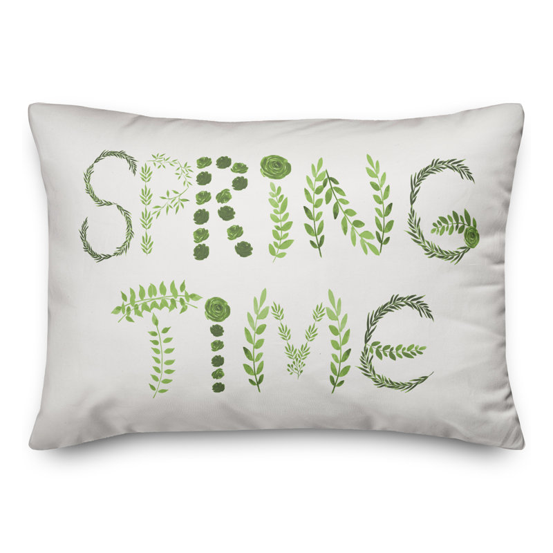 Spring Floral Reversible Throw Pillow, Green/White