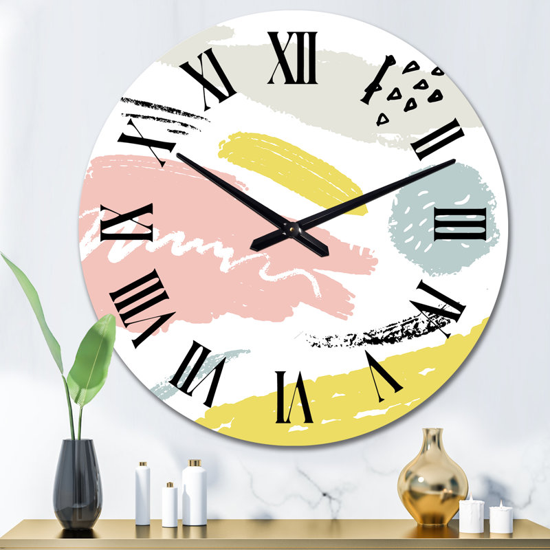 Éléments décoratifs rétro rose, jaune et gris - horloge murale moderne, Grand
