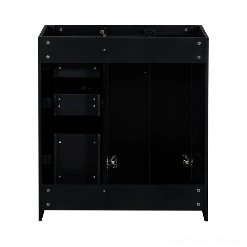 Meuble-lavabo de salle de bain, armoire de rangement avec portes à fermeture douce et 3 tiroirs, Noir
