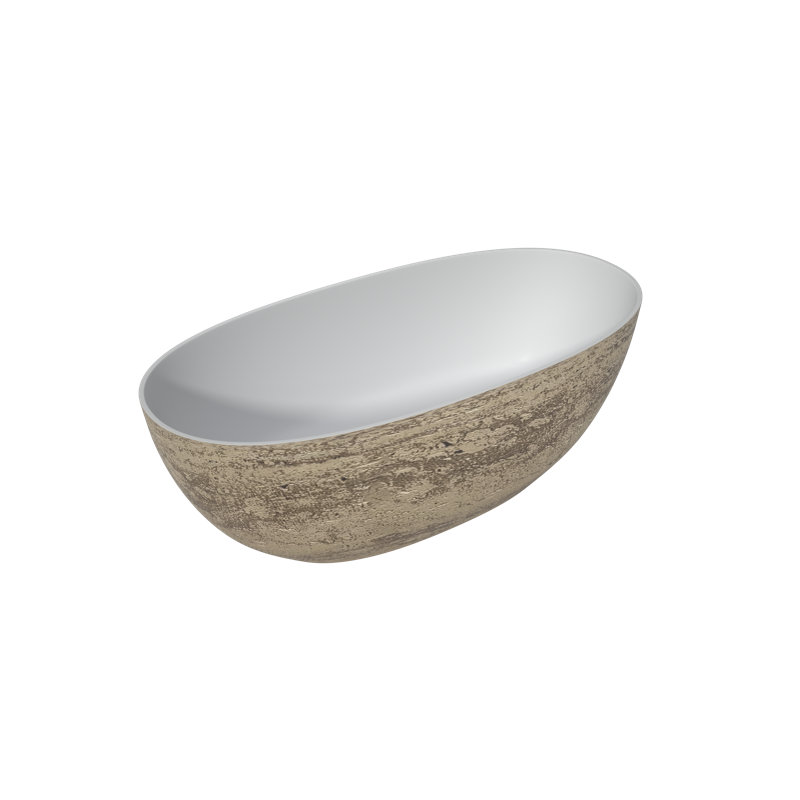 Baignoire de trempage autoportante à surface solide en forme de bateau 63 po. X 30 po. Travertin