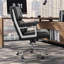 Chaise de bureau pivotante en cuir véritable noir à dossier moyen avec base en aluminium-2096704108