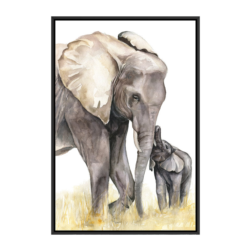 Décoration murale éléphant, H 60 po x l 40po x P 1,5 po, Toile avec cadre noir
