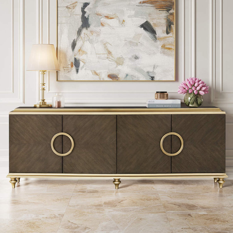 Console 4 portes en bois avec poignée surdimensionnée au fini brun