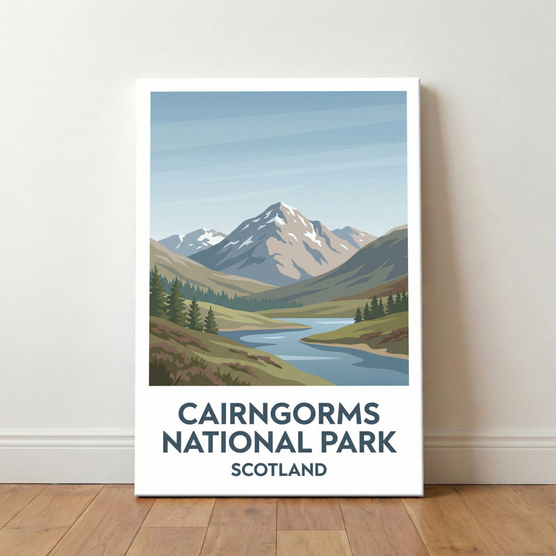Cairngorms National Park, Scotland - Romantic Highlands Travel Poster: Mountains, Rivers And Heather. Giclee Print On Wrapped Canvas. Wall Art, Home Decor - Regions & Scenic Areas, Scotland - Wrapped Canvas Print