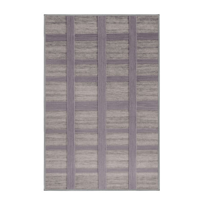 Machine Washable Checkered Gray Area Rug