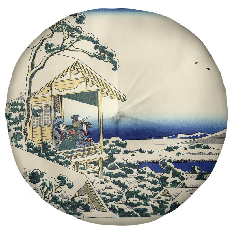 Coussin Katsushika Hokusai Tea House at Koishikawa, 27,5 po x 55,5 po x 7 po, Blanc