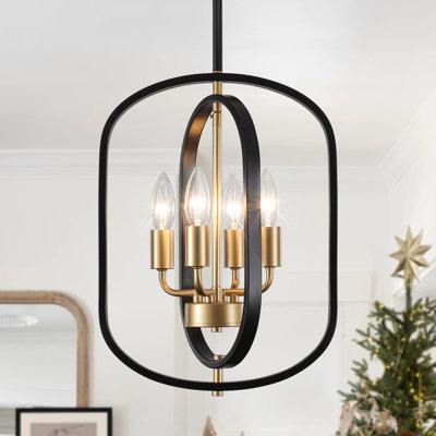  4-Light Dimmable Industrial Geometric Candle-Style Chandelier For Loft Foyer Dining Room And Kitchen Island