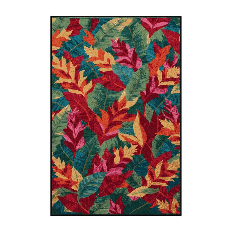 Machine Washable Botanical Red Area Rug, Rectangle 8' x 12'