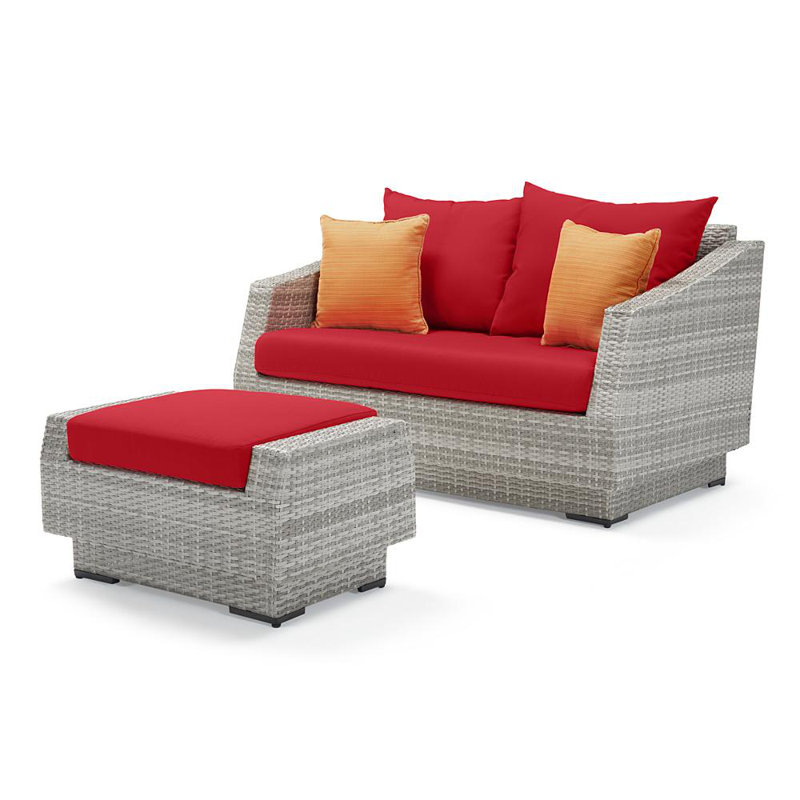 Cannes 6 Piece Love and Club Deep Seating Group with Cushions, Canvas Jockey Red Sunbrella® Canvas