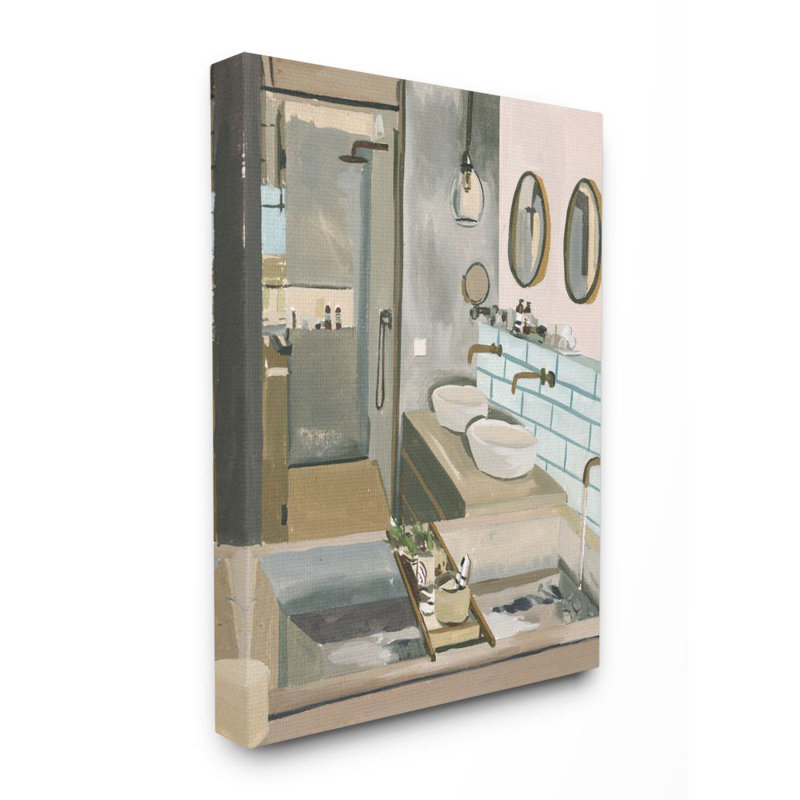 «Run Bath Abstract Bathroom» par Melissa Wang - impression d'art graphique, H 40 po x l 30 po, Toile tendue