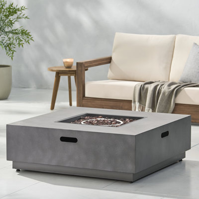 50,000 Iron Fire Pit, Square Shape, Modern Interior Accessory, 39.28" W X D 13.32" H, No Assembly, Stone Grey Square, Design, Finish, Propane Use