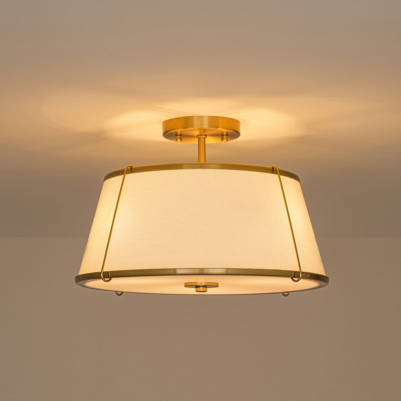 Modern 3-Light Semi-Flush Mount Ceiling Light with White Linen Drum Shade