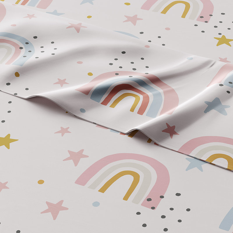 Kids Sheet Set, Soft Microfiber Bedding, Cozy & Breathable, Wrinkle Free Easy Care Bed Sheets, Rainbows 2