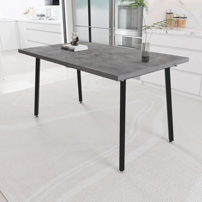 55.12-70.87"expandable modern kitchen dining table, rectangular MDF dining table for 4-6 people, medieval industrial style, with black metal legs, suitable for home&kitchen (gray)