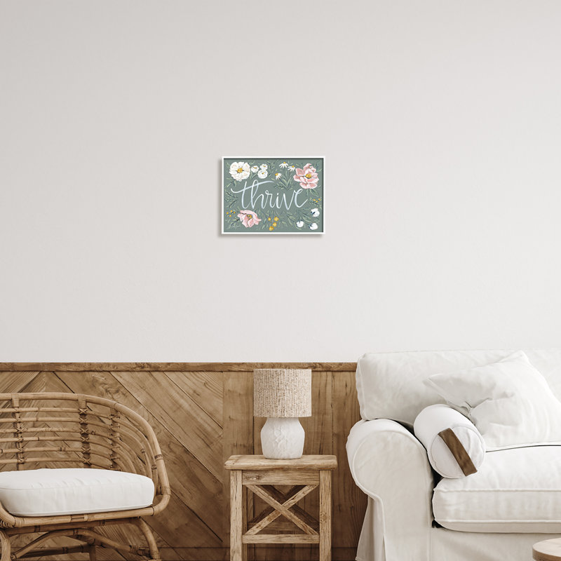 "Thrive", bordure florale encadrée sur bois par Sara Baker, impression, H 11 po x l 14 po x P 1,5 po