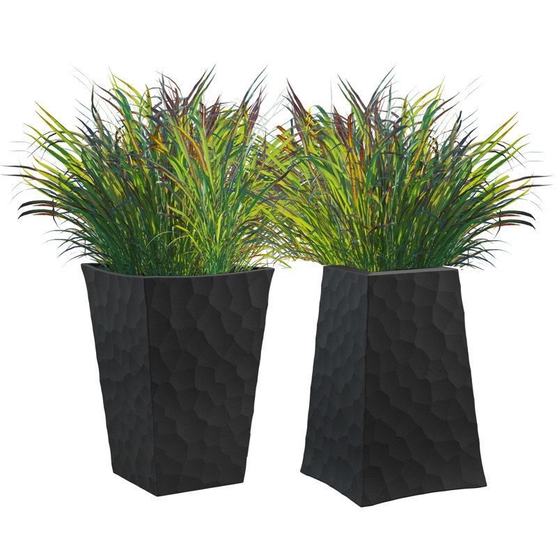 Ensemble de 2 pots de fleurs coniques en forme de V Keter, en résine durable, de grande taille (66 cm) de hauteur, pour intérieur et extérieur, aspect pierre, couleur graphite.