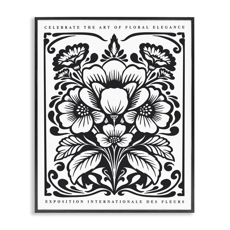 «Bold Vintage Blooms Outline», estampe numérique encadrée, design par lettré et doublé, Giclée encadrée noir minuit