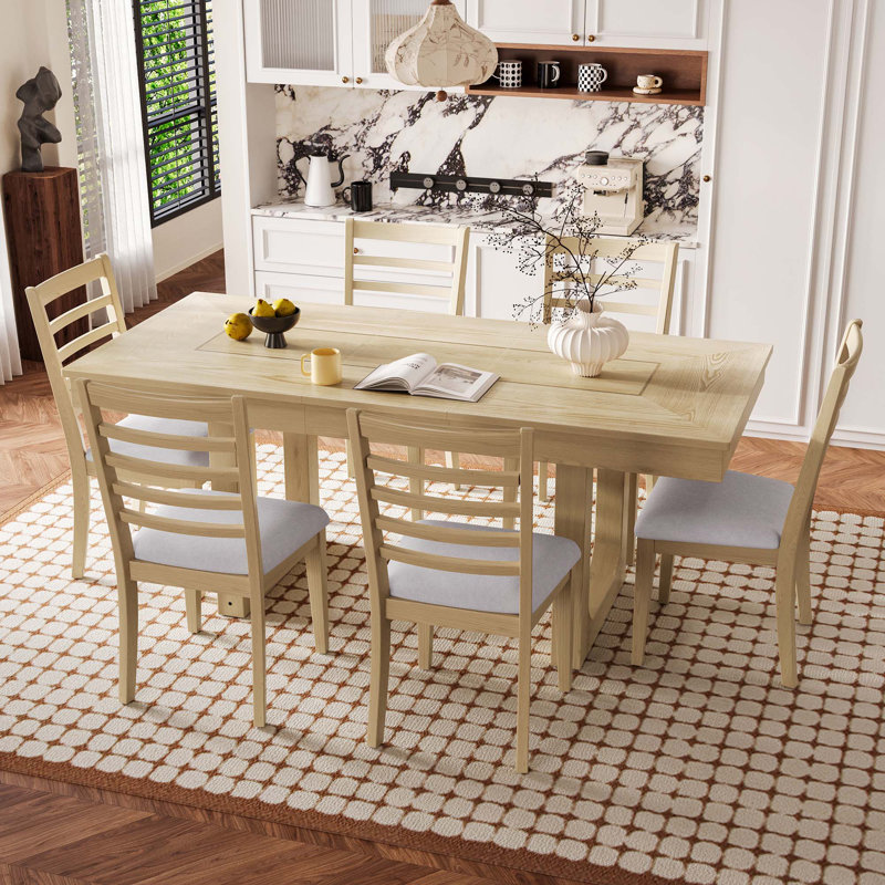 Ensemble de table de salle à manger extensible 7 pièces, table de ferme avec rallonge 18 ", table de cuisine en bois rustique 78" et chaises 6 pièces