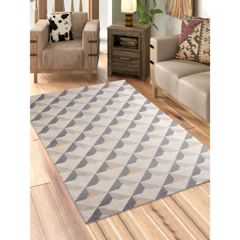 Tapis gris zone géométrique Davina, Rectangle 7 pi 6 po x 9 pi 6 po