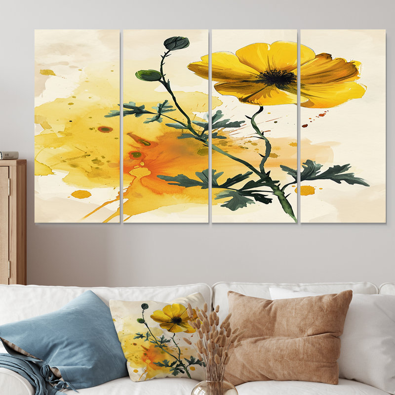 Kalama - Ensemble de 4 décorations murales Buttercups, H 32 po x l 64 po