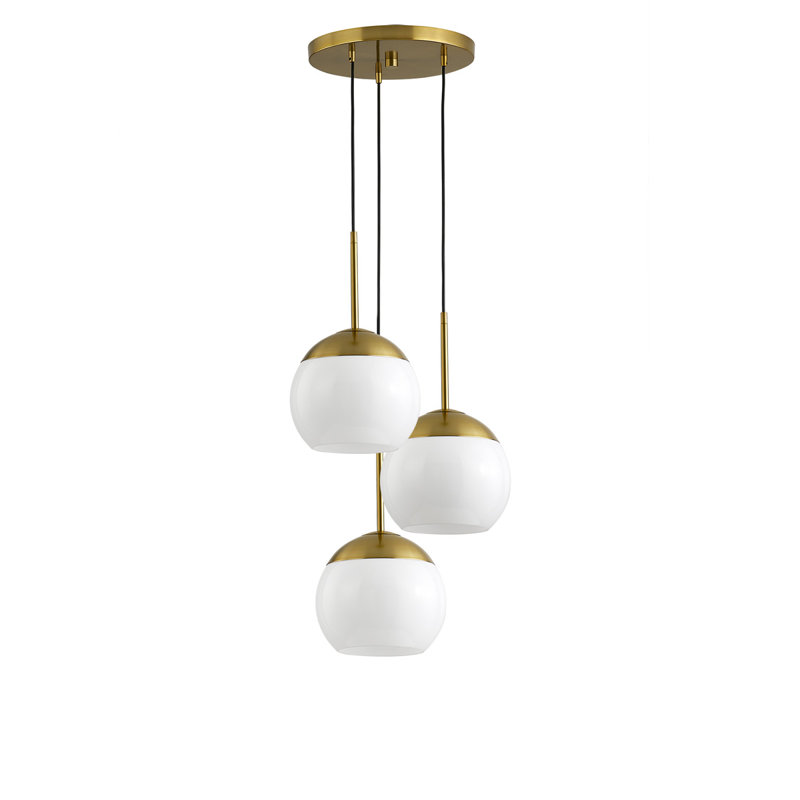 Luminaire suspendu en verre Shynar Globe, Blanc, Laiton brossé