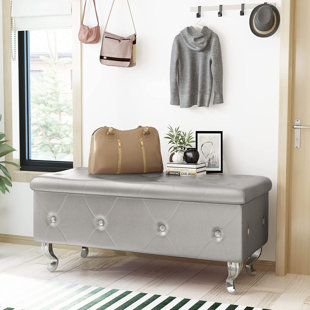 Voxto 37.4" Wide Faux Leather Tufted Rectangle Storage Ottoman