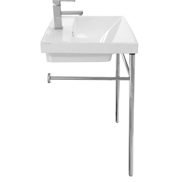 Scarabeo by Nameeks ML 18.5 " 25 " Tall Ceramic Rectangular Bathroom Sink and Overflow Hole, Single Hole