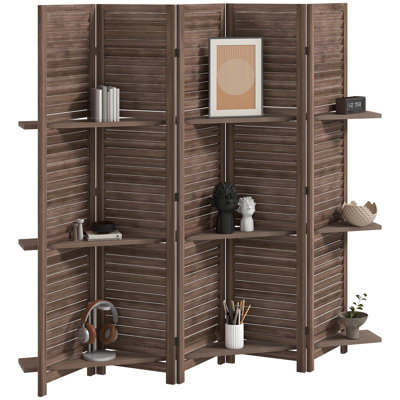 Room Divider, 67" Tall Wood Privacy Screen with 3 Display Shelves, and Folding Storage for Bedroom or Home Office by Latitude Run