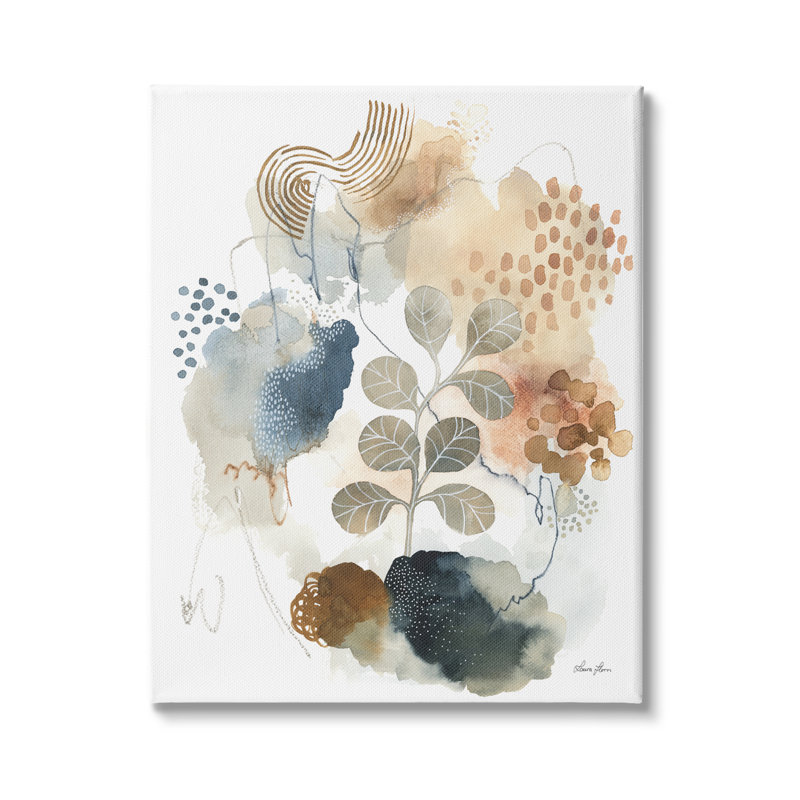 «Modern Abstract Botanicals Spiral Shape Collage» par Laura Horn - Peinture, H 30 po x l 24 po x P 1,5 po, Toile tendue