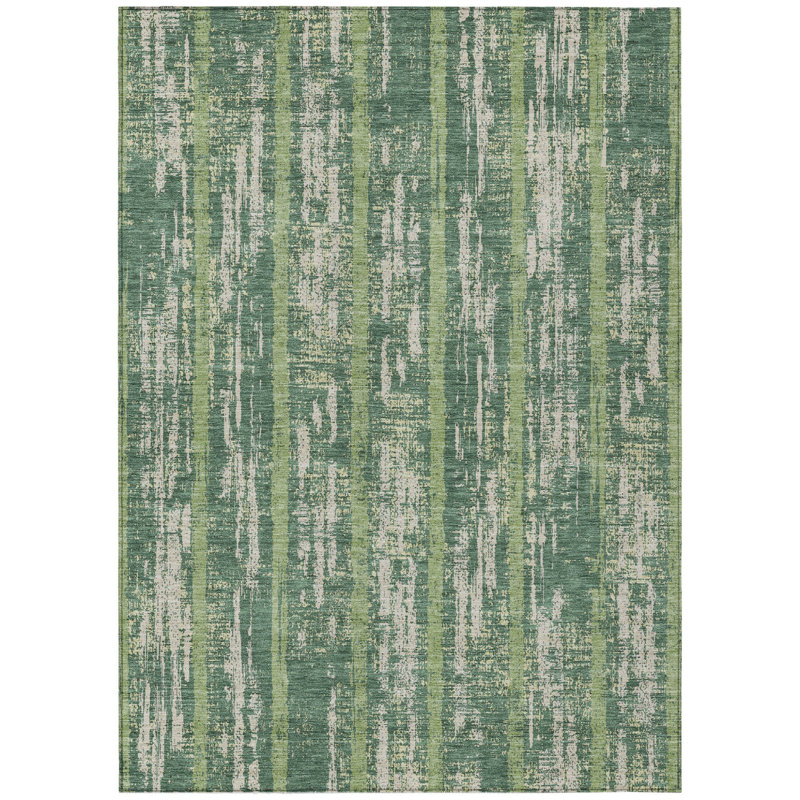 Tapis extérieur lavable rayé vert et ivoire 3 pi x 5 pi